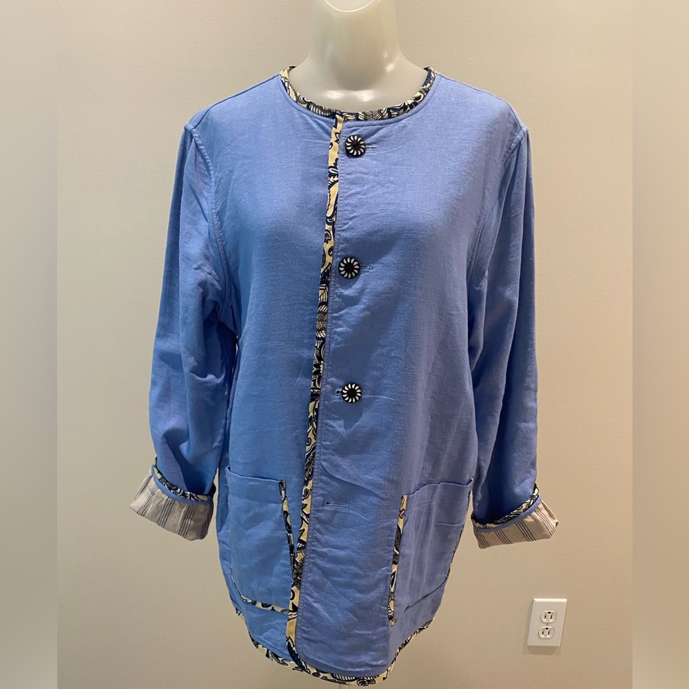 Koos of course reversible multimedia blue linen jacket size medium